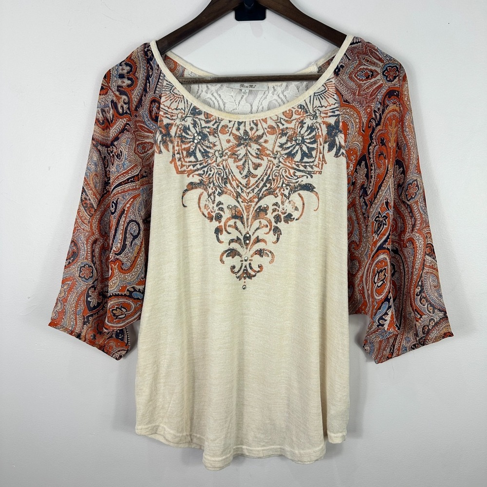 Miss Me Boho Top Womens Small Ivory Lace Paisley Indie Hippie Peasant Artistic
